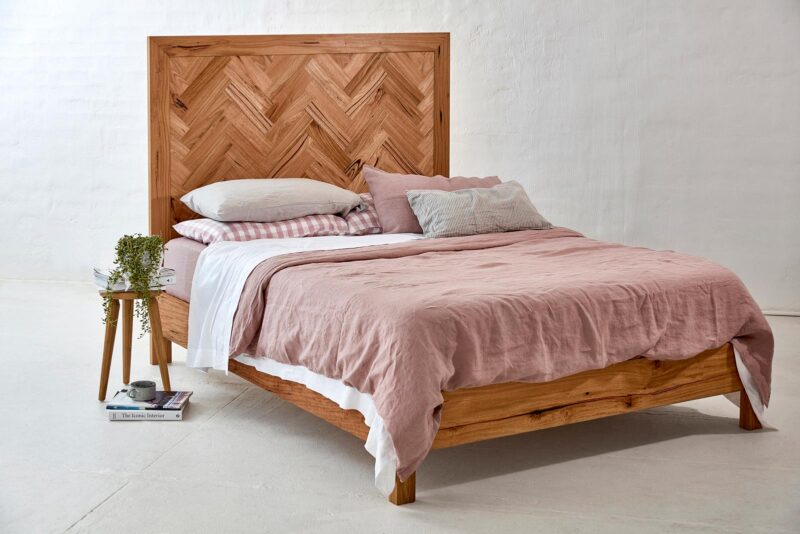 Herringbone Bed pictured in Spottedgum Timber