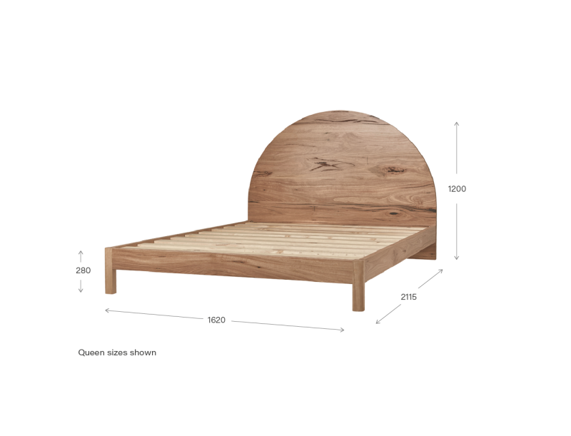 Curved timber bedhead and timber bedframe