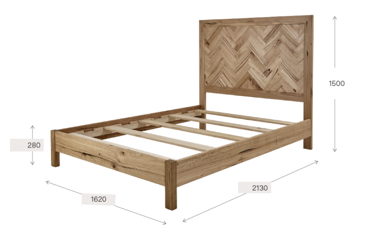 Timber bed head and Timber bed frame with a herringbone bedhead design