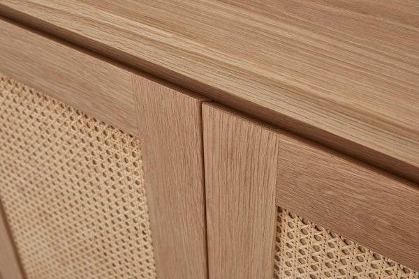 Handcrafted timber buffet made in Australia with a rattan weave door