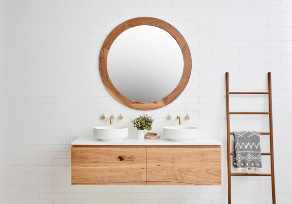 Timber frame mirror over a timber bathroom vanity