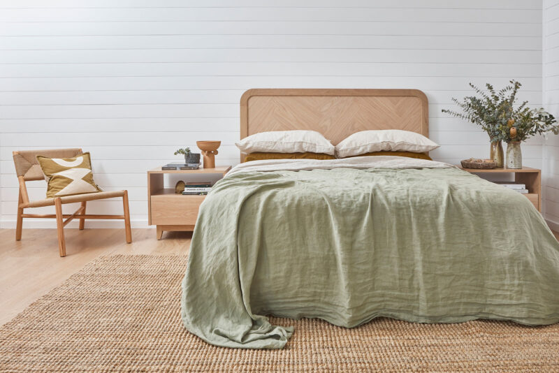 Our Brooklyn Bed and Norah Bedsides in American Oak light