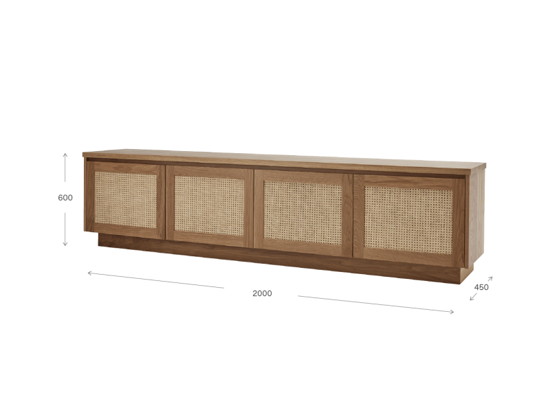 2100mm long entertainment unit | Timber entertainment unit with rattan door profile