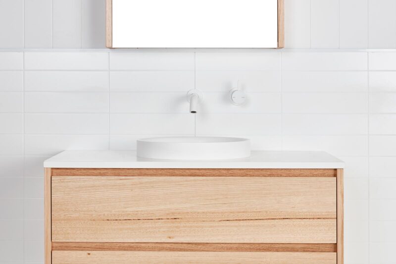 White round semi inset basin in a timber vanity | Loughlin Furniture Bathroom Vanities