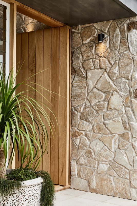 Entry featuring Sawtell shiplap vertical entry Door and Gather Co 'flinders' Stone