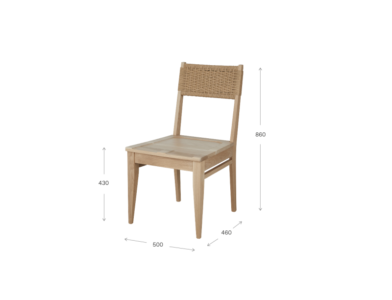 The Coogee Dining Chair with measurements. This Australian made timber dining chair has a danish weave back.