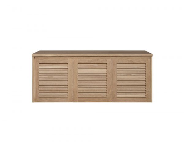 The Loughlin Furniture Keys range vanity is a custom made wall mounted timber vanity with a timber louvre door profile.