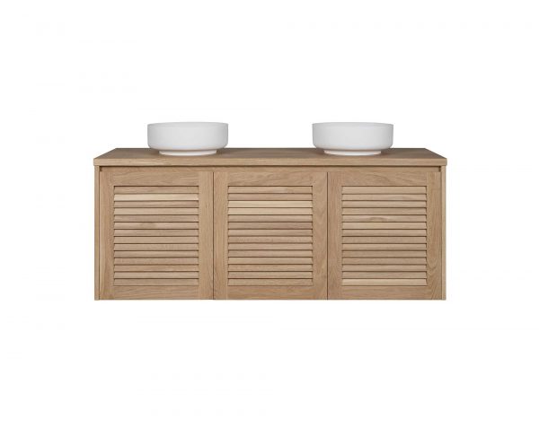 The Loughlin Furniture Keys range vanity is a custom made wall mounted timber vanity with a timber louvre door profile.