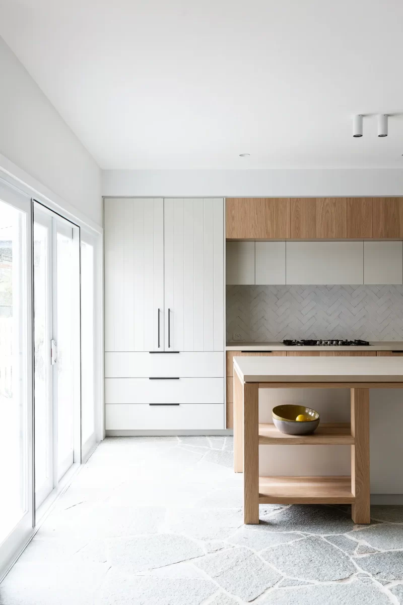 Open Plan Kitchen with a Coastal Design. Custom made timber doors from Loughlin Furniture | Australian made timber