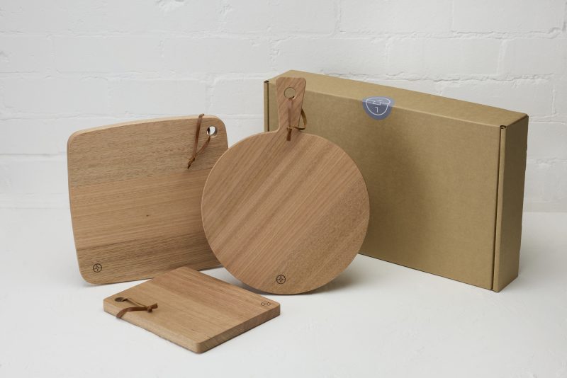Three shapes of the Loughlin Furniture Bread Boards suitable for grazing. A paddle, square and rectangle