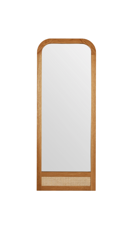 Pacific Full Length Mirror - American Oak Natural with Open Weave Rattan