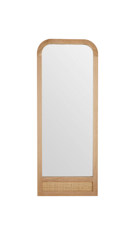 Pacific Full Length Mirror - American Oak Light with Tight Weave Rattan