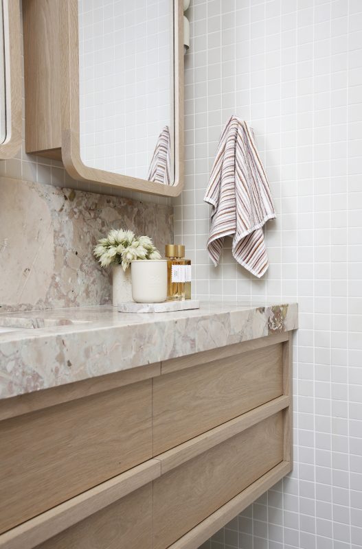 Custom Angourie timber vanity in American Oak light