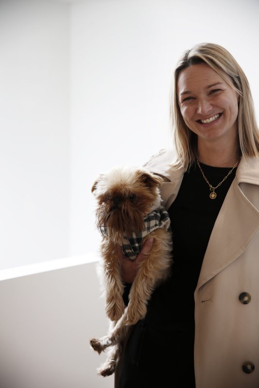 Razzie the Brussels Griffon with Loughlin Furniture owner Jess Loughlin